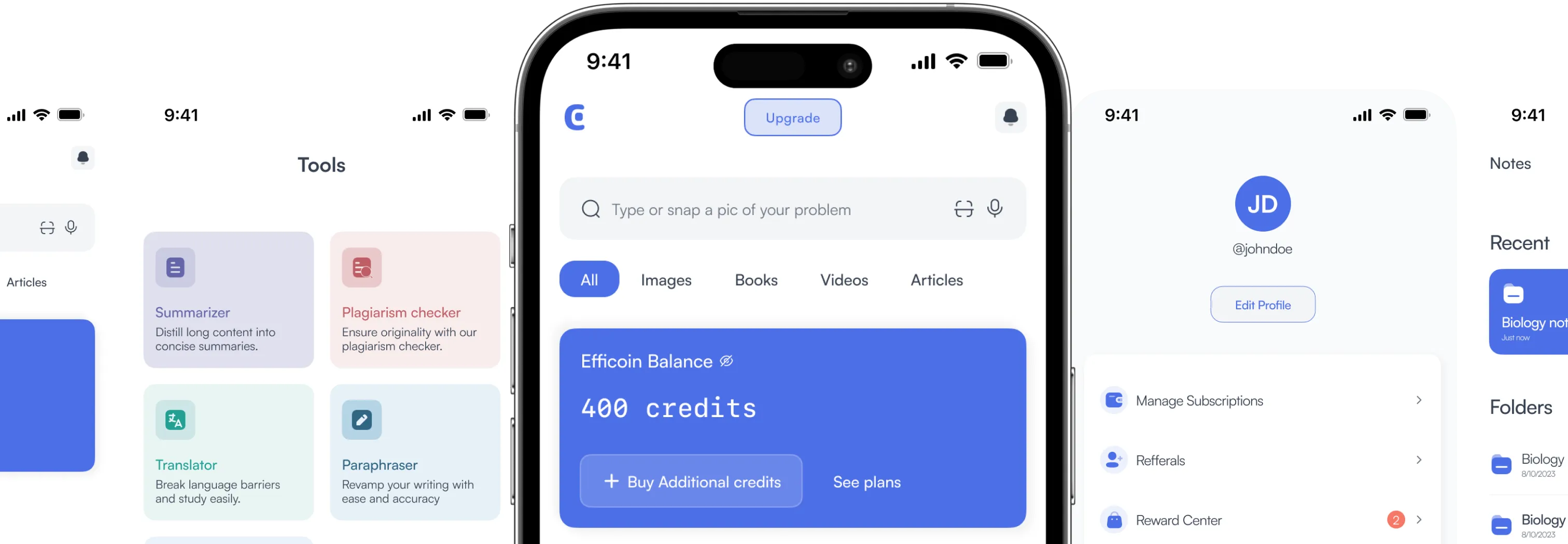 Effico ai mobile app screen shots